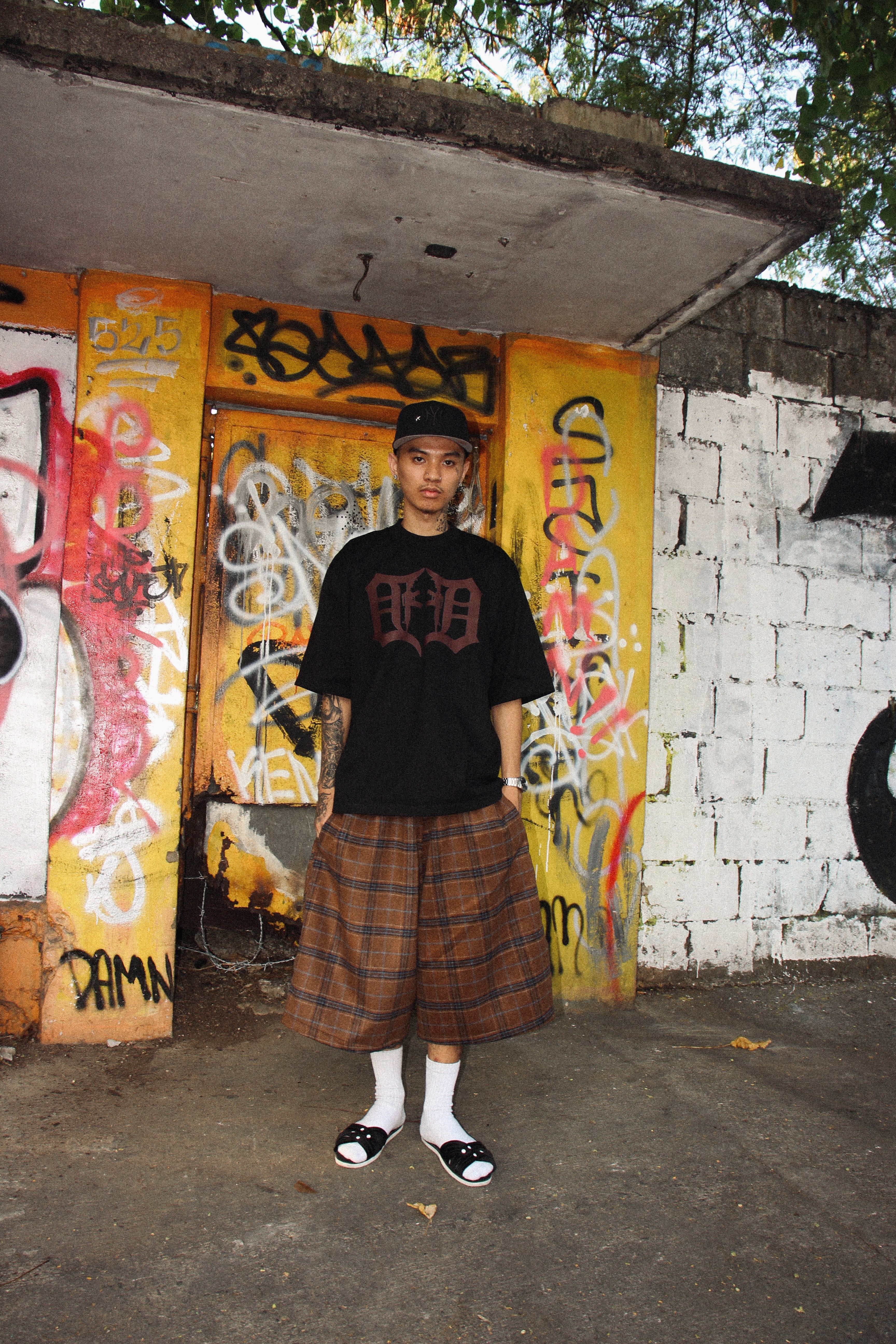 GHETTO PLAID HEAVYWEIGHT SHORTS IN CHOCO BROWN