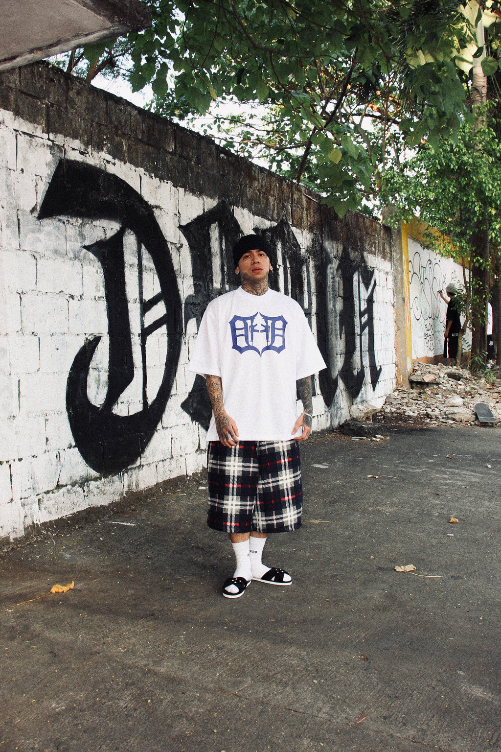 GHETTO PLAID HEAVYWEIGHT SHORTS IN AZUL