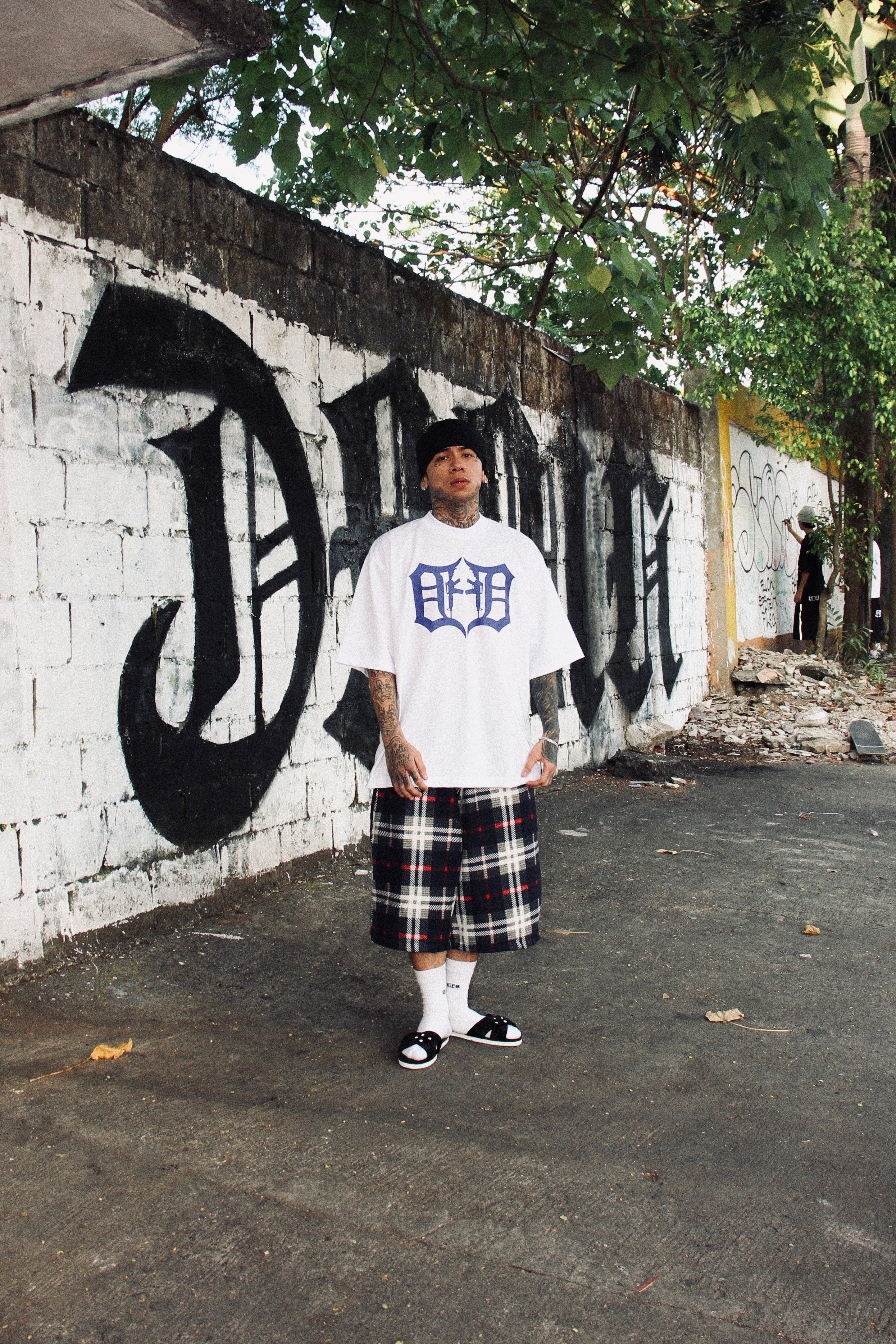 GHETTO PLAID HEAVYWEIGHT SHORTS IN AZUL