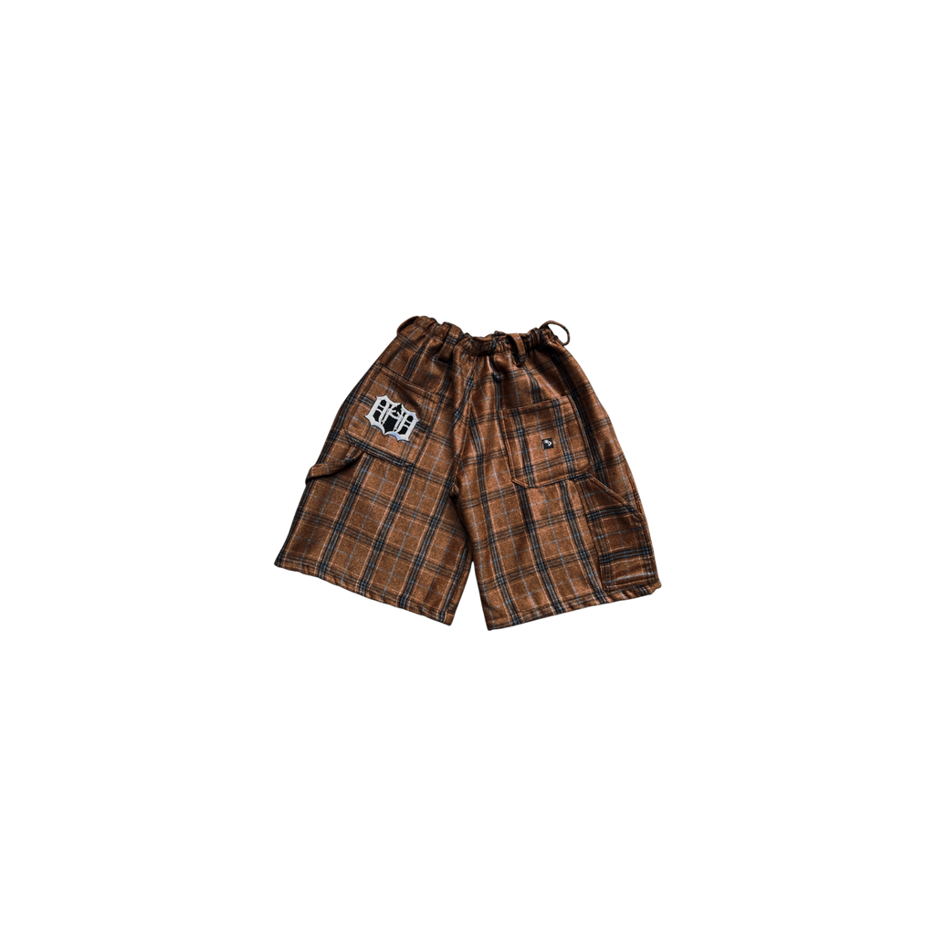GHETTO PLAID HEAVYWEIGHT SHORTS IN CHOCO BROWN